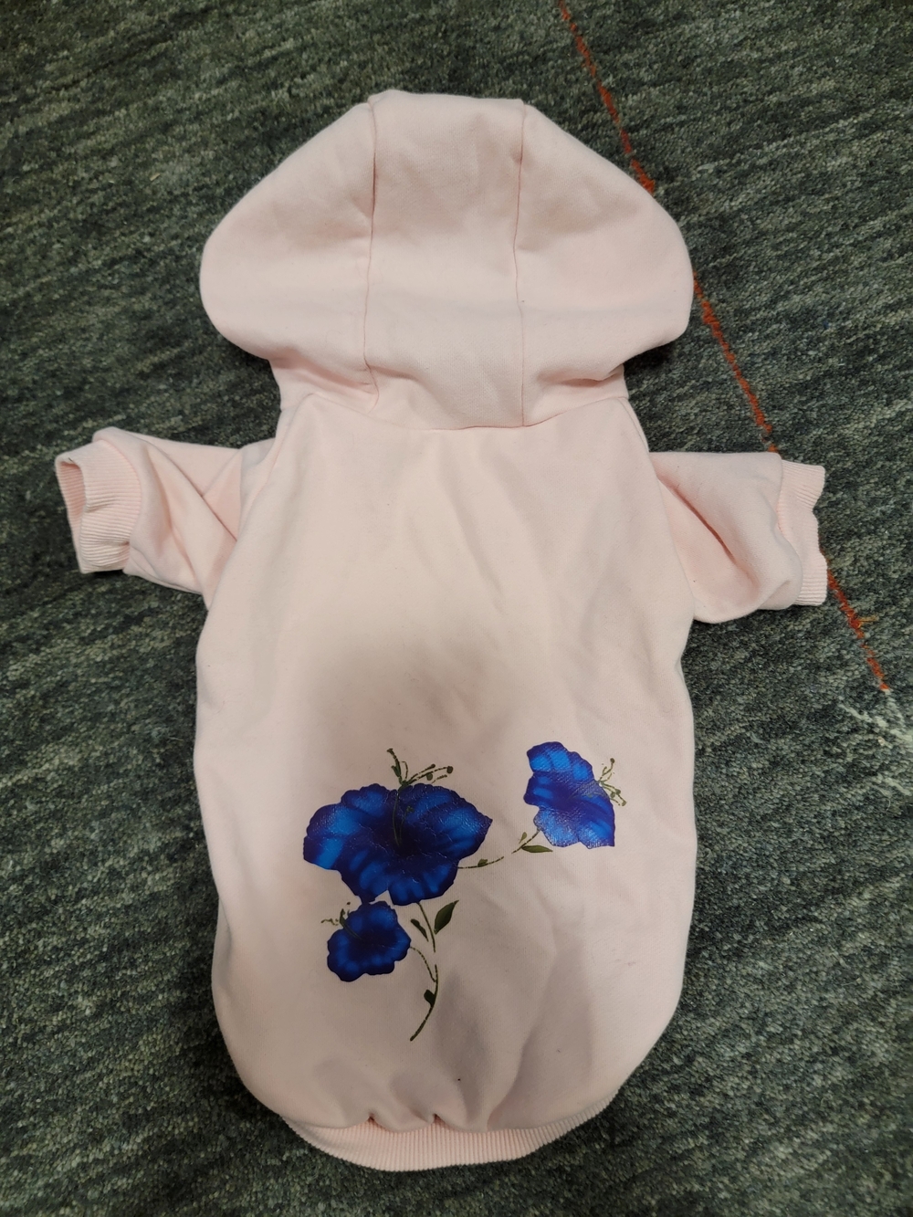 100% Cotton Light Pink Hooded Pet Sweatshirt with Blue Floral Print